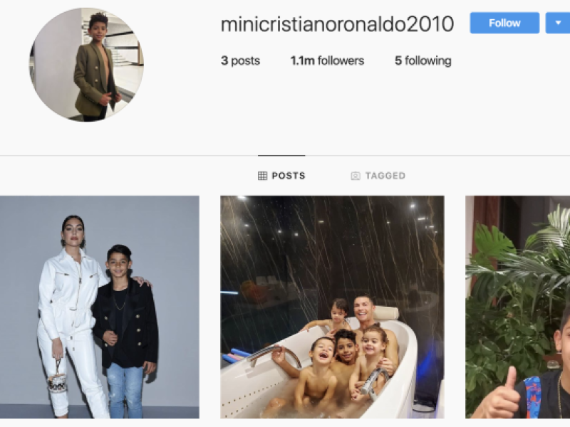 Ronaldo jr. sở hữu tài khoản Instagram với hàng triệu người theo dõi